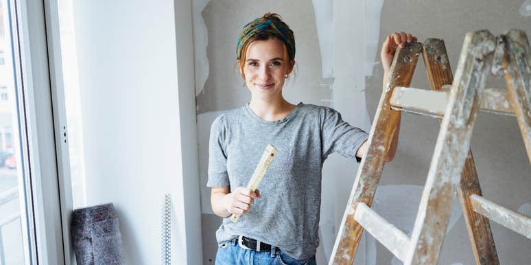 woman in an unfinished room