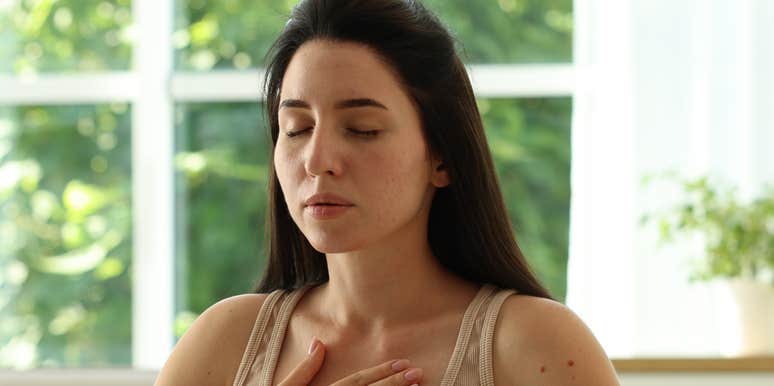 Woman catches her breath.