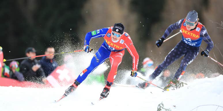 Olympic medalist Ben Ogden with a competitor