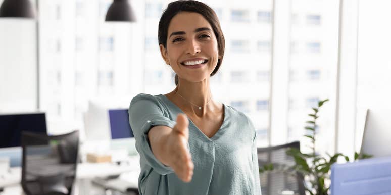 woman called inconsiderate trying shake interviewer's hand