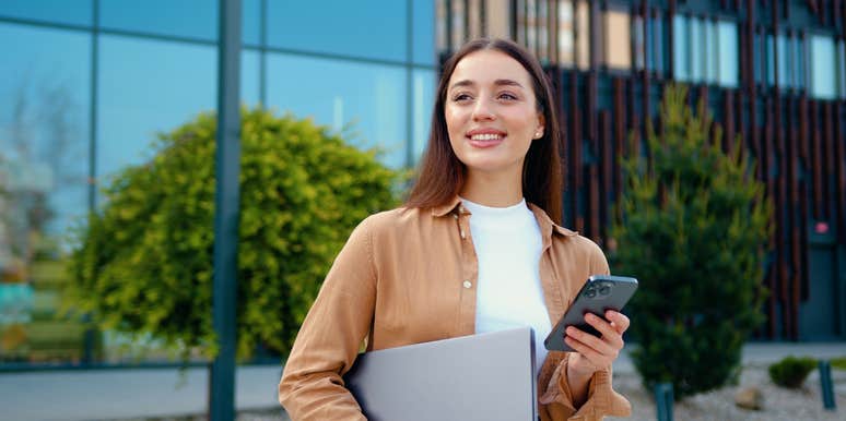 job candidate using her phone
