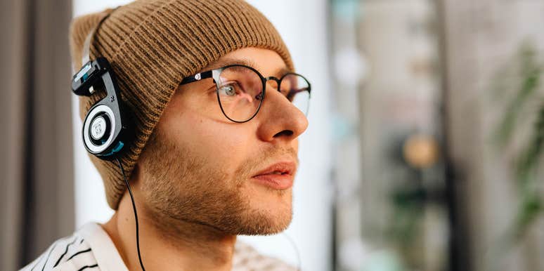 man listening favorite music intelligence study
