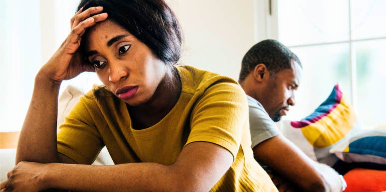 lonely woman tolerating distance from her partner at home