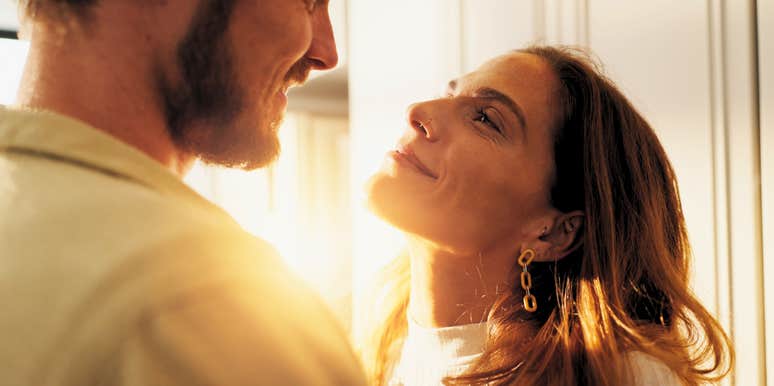 couple with a rare soul connection staring into each other's eyes
