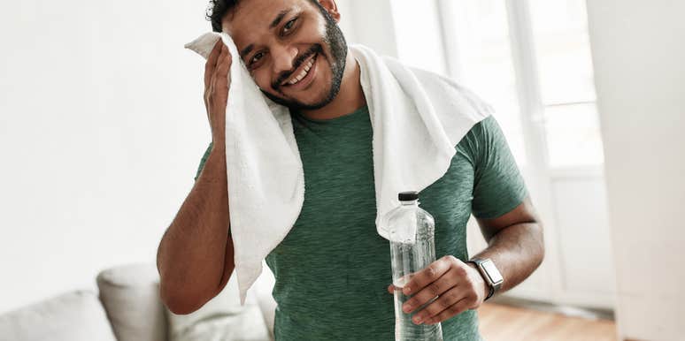 man using his only towel
