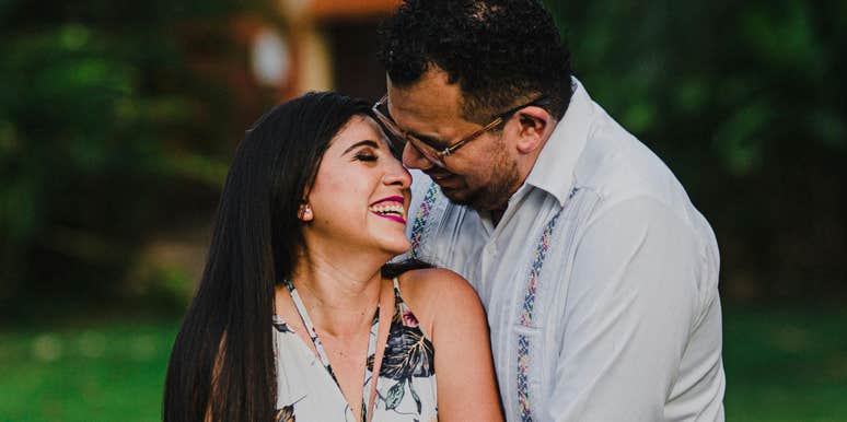Couple shares deep love.