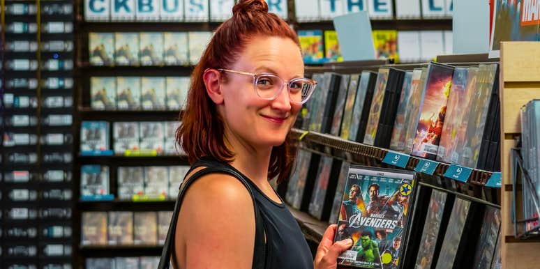 A retro video store front representing 1990s youth culture, offline communication habits, and the unique slang of Generation X.
