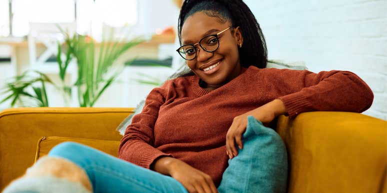 high iq woman enjoying her time alone at home