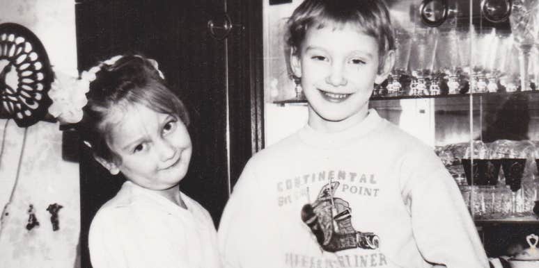 siblings in the 1970s standing together being independent