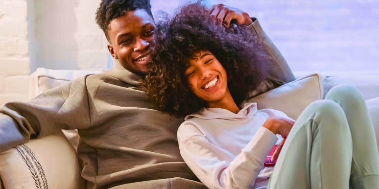 happy young couple spending quality time together at home