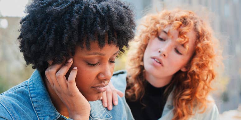 Empathetic woman listens.