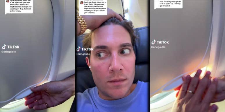 Man Swats Another Passenger's Hand When They Pull His Window Shade Up On Flight man looking stunned