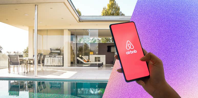 airbnb app on phone and luxury home