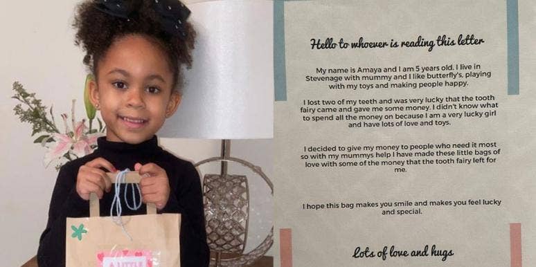 Amaya Thompson, 5, with her 'bag of love' and the letter included in the bags Amaya Thompson, 5, with her 'bag of love' and the letter included in the bags
