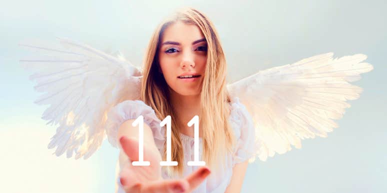 Angel Number 111 Meaning: Numerology, Spirituality & Love angel holding the number 111 in her hand