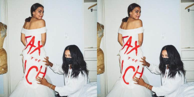 AOC’s ‘Tax The Rich’ Dress Was Perfectly On Brand For The Met Gala aoc tax the rich dress
