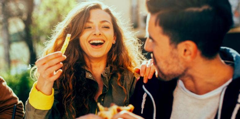 20 Hilarious April Fools' Day Pranks & Practical Jokes For Couples couple eating and laughing together