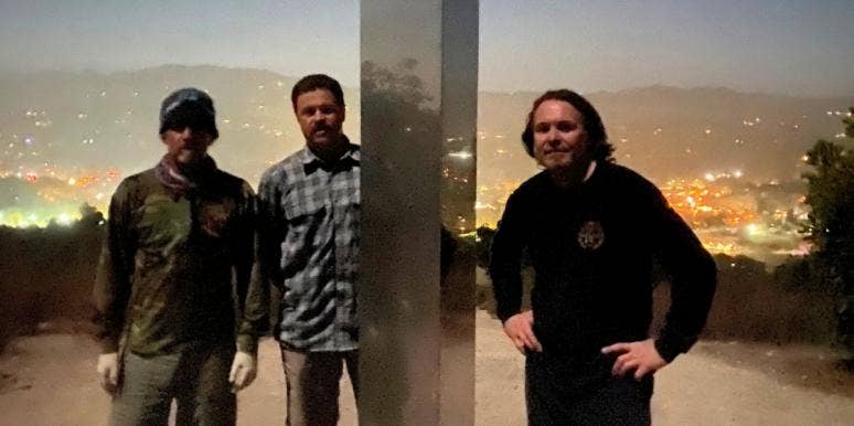 Wade McKenzie, Jared Riddle and Travis Kenney after installing the third monolith in California