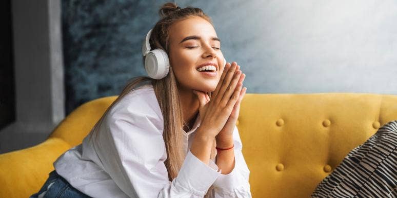 woman with headphones listening to music woman with headphones listening to music