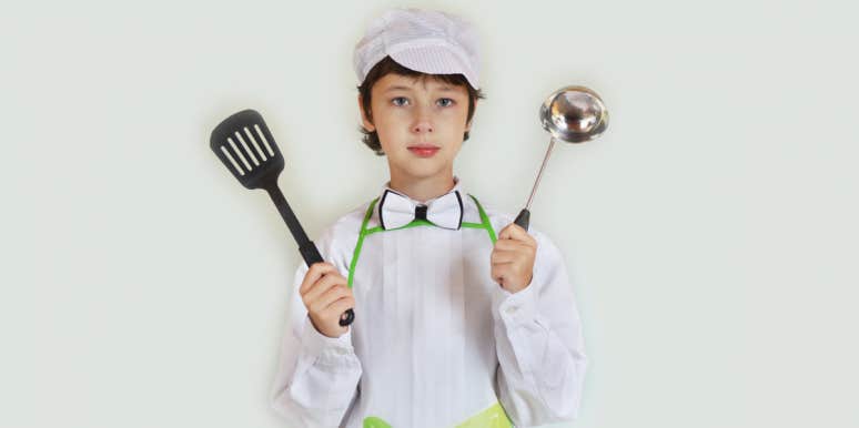 Mom Left 'Flabbergasted' By Mother-In-Law's Critical Reaction To Her Buying A Play Kitchen For Her Son Boy in chef outfit