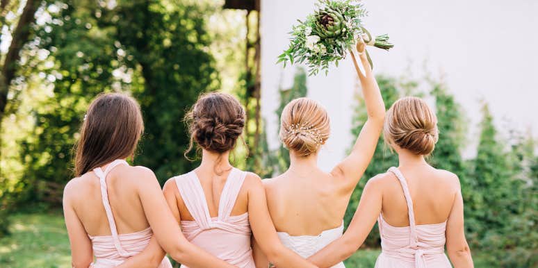 Bride Says She Hid Her Relationship Until She Sent Out Wedding Invitations, Sparking Debate Bride with bridesmaids