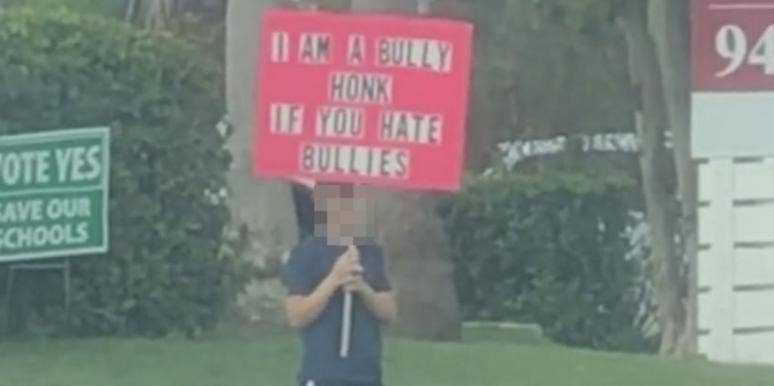 Parents Make Son Hold ‘Honk If You Hate Bullies’ Sign As Punishment ‘Honk If You Hate Bullies’ Sign