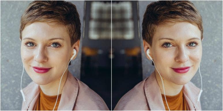 career success mirrored image of professional-looking woman wearing headphones