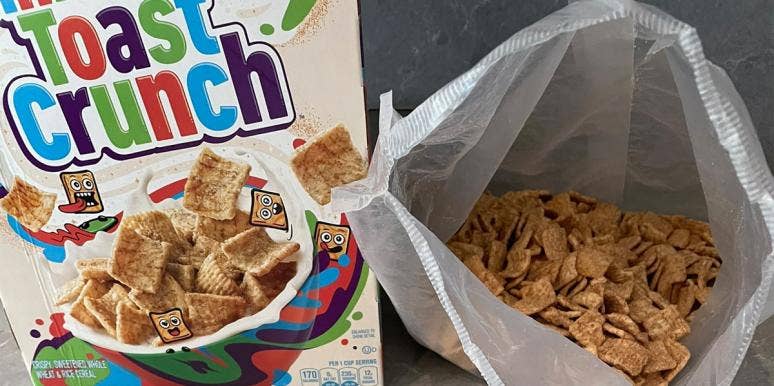cinnamon toast crunch with shrimp tails by Jensen Karp Image posted by Jensen Karp on Twitter of his Cinnamon Toast Crunch cereal box