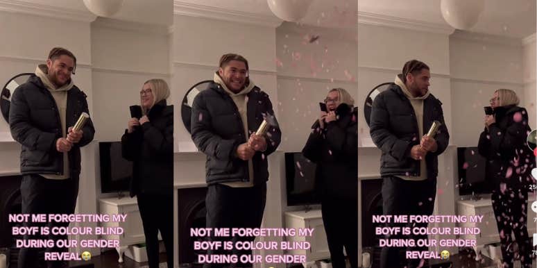Woman's Color-Blind Boyfriend Has The Sweetest Reaction At Their Baby's Gender Reveal boyfriend, gender reveal, colorblind