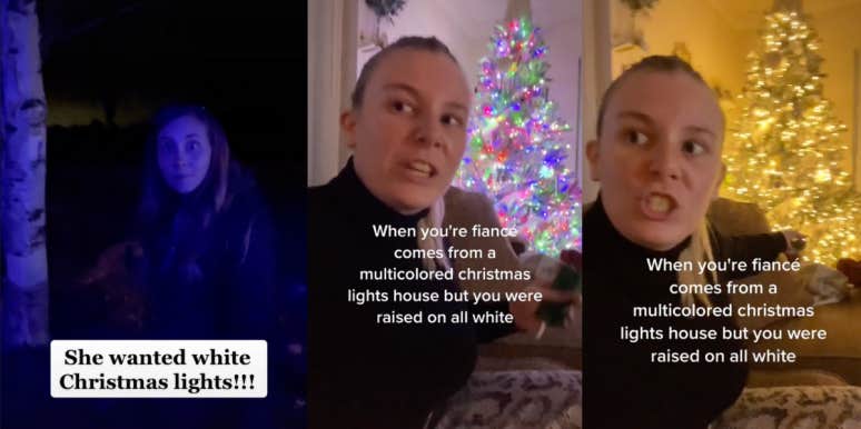 Wife's Horrified Reaction To Her Husband Using Colorful Christmas Lights Instead Of White Divides Viewers Christmas lights TikTok debate
