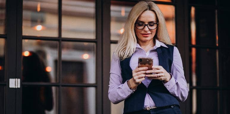 Conservative woman on phone Conservative woman on phone
