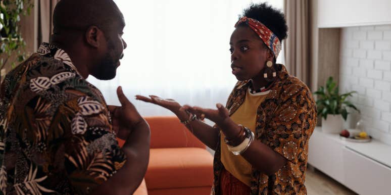 Woman Catches Her Husband Leaving The Room To Embrace Another Woman Couple argue
