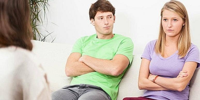 unhappy couple with a therapist