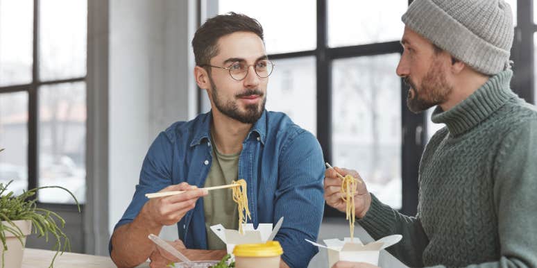 Man Causes Worker Who Stole His Lunch To Have Allergic Reaction Man eating lunch
