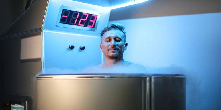 man in cryotherapy chamber