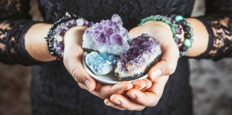 Visual Crystal Personality Test Reveals Your True Self And Life Path woman holding crystals