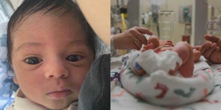 A newborn baby that was slammed by a nurse and an image of a baby in the NICU.