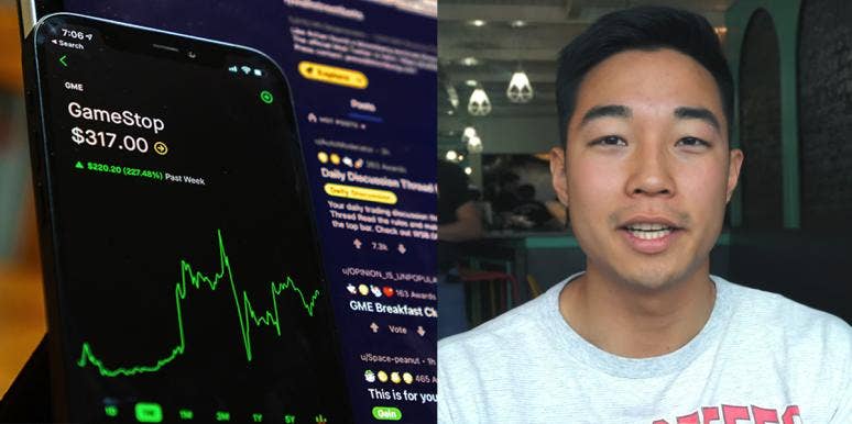 Stock market graph on phone and Danny Kim Stock market graph on phone and Danny Kim