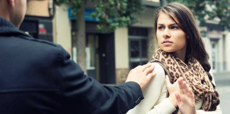 dating a sociopath upset woman backing away from man