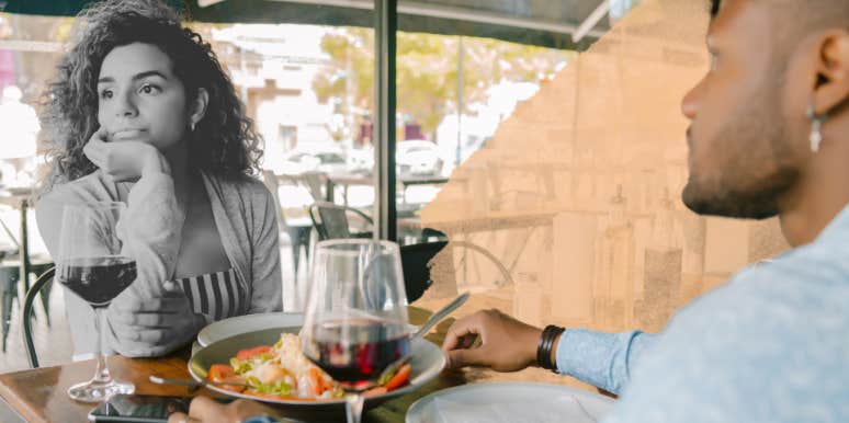 Couple on a date-- woman un-interested