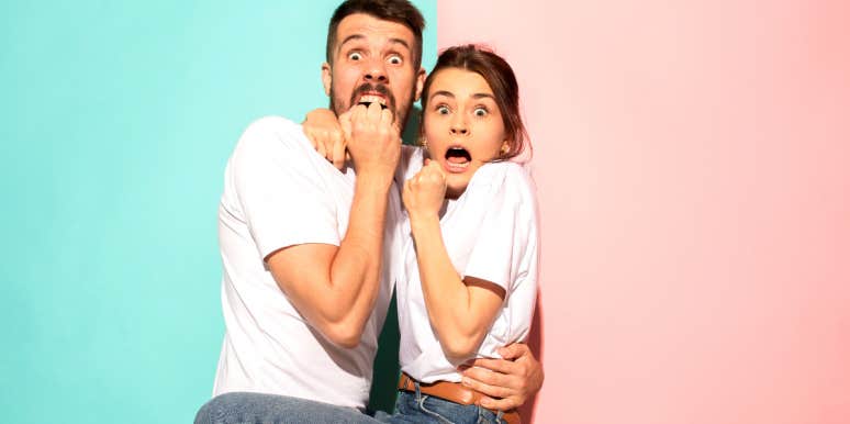 Dating Stereotypes About Men And Women That Keep You Single man standing in front of blue and woman standing in front of pink