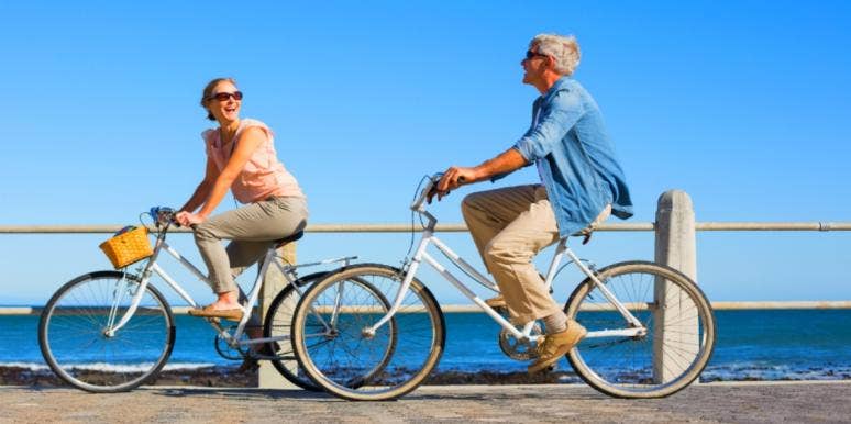 older couple biking