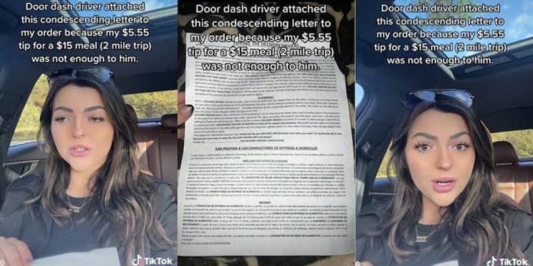 Woman Shares Letter DoorDash Driver Left On Her Car Complaining About Tip TikToker, DoorDash letter