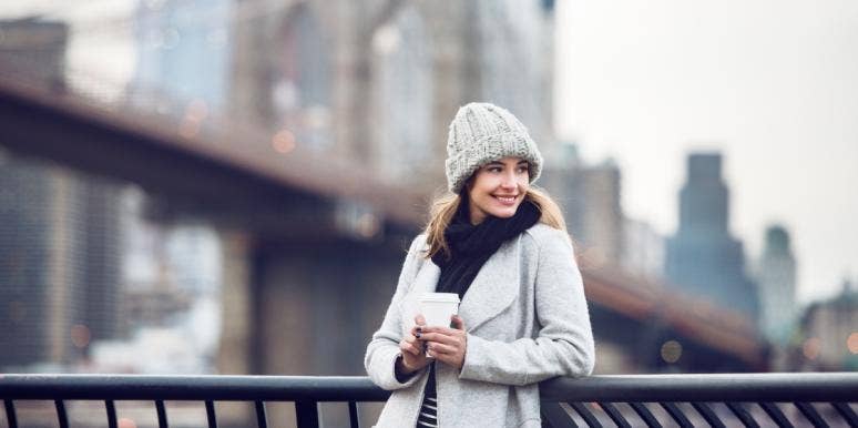 face your fears woman outside with coffee