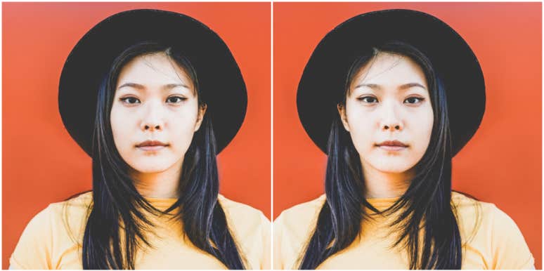 How to heal when you feel completely broken doubled image of a serious woman with black hair and black hat, red background