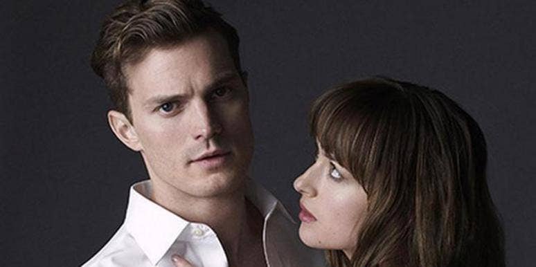 Dakota Johnson as Ana Steele and Jamie Dornan as Christian Grey for 'Fifty Shades Of Grey,' the '50 Shades Of Grey' movie, in Entertainment Weekly