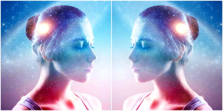 Find your spiritual path doubled image of a woman in a nebula