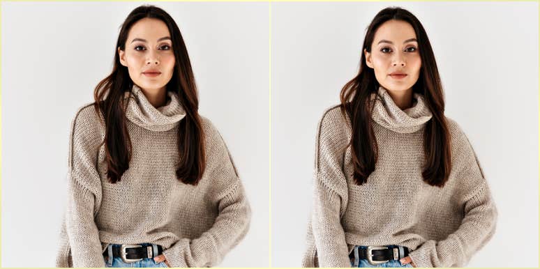 doubled image of a lovely young asian woman in a turtleneck sweater