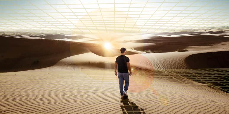 Man walking alone in desert