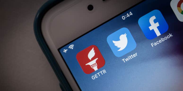 Gettr app next to Facebook, Twitter, and Google